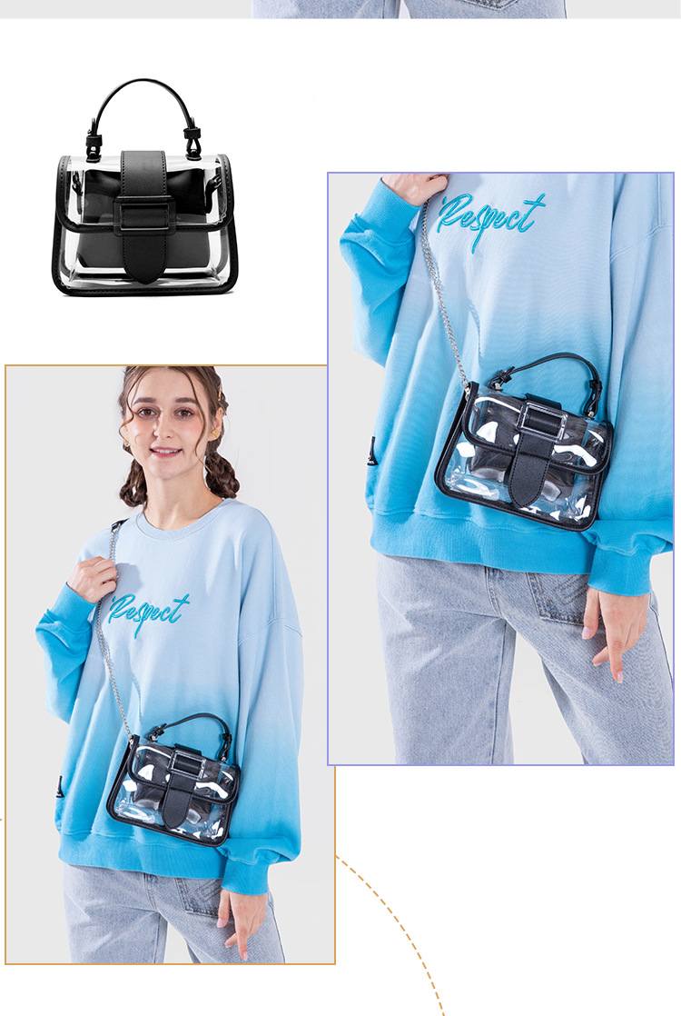 393g Weight Pu Leather Lining Material Women's Small Pvc Solid Color Fashion Square Flip Cover Jelly Bag