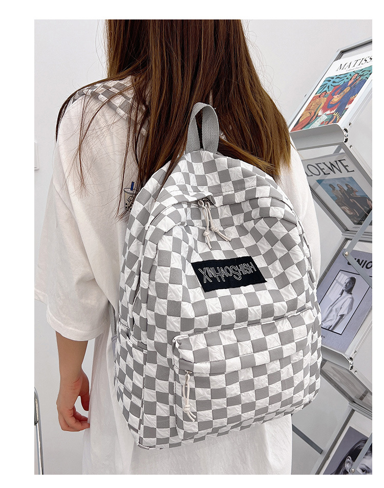 Korean ins artistic trend checkerboard checkered backpack, Japanese Harajuku style fresh and clean high school and junior high school student bag undefined