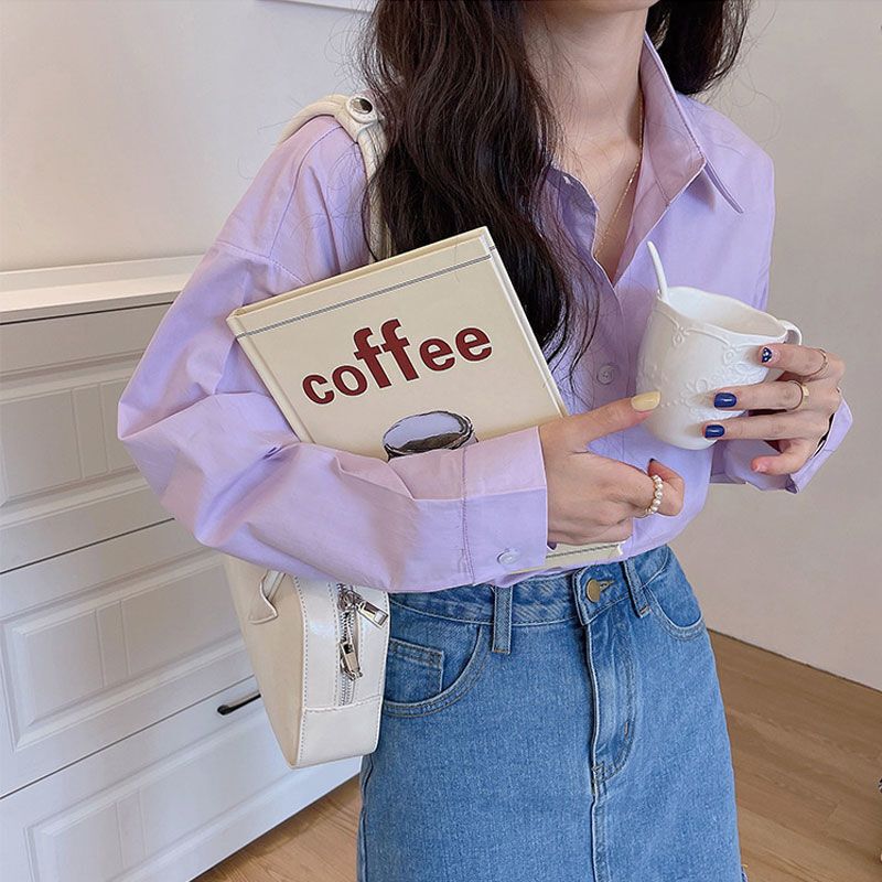 Long-Sleeved Shirt for Women in Taro Purple, New Spring and Autumn Chic Korean Style Versatile Top with Unique Design for Outerwear