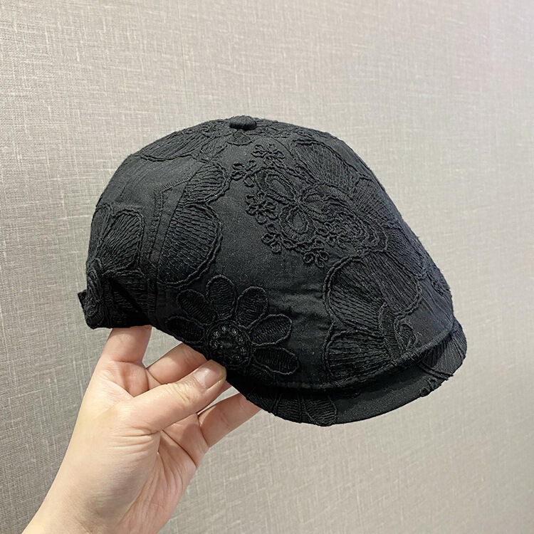 薄い刺繍入りフラワーフロントハット女性用春と夏の新しいレトロな多用途の小さなアヒルの舌ベレー帽通気性|undefined