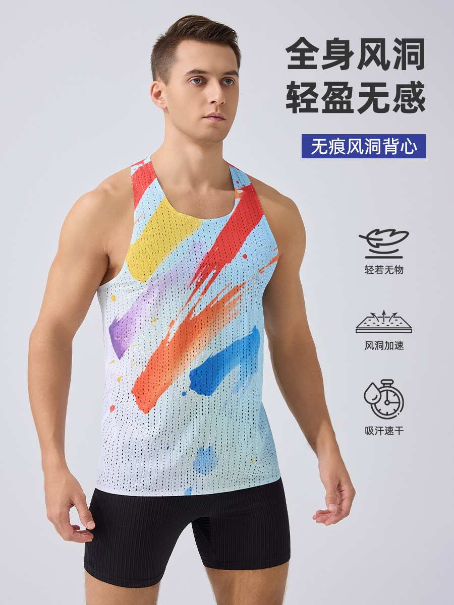 Cross-Border Sports Vest Summer Lightweight Wind Tunnel Sleeveless T-Shirt Running Breathable Track and Field Marathon Quick-Drying Vest for Men
