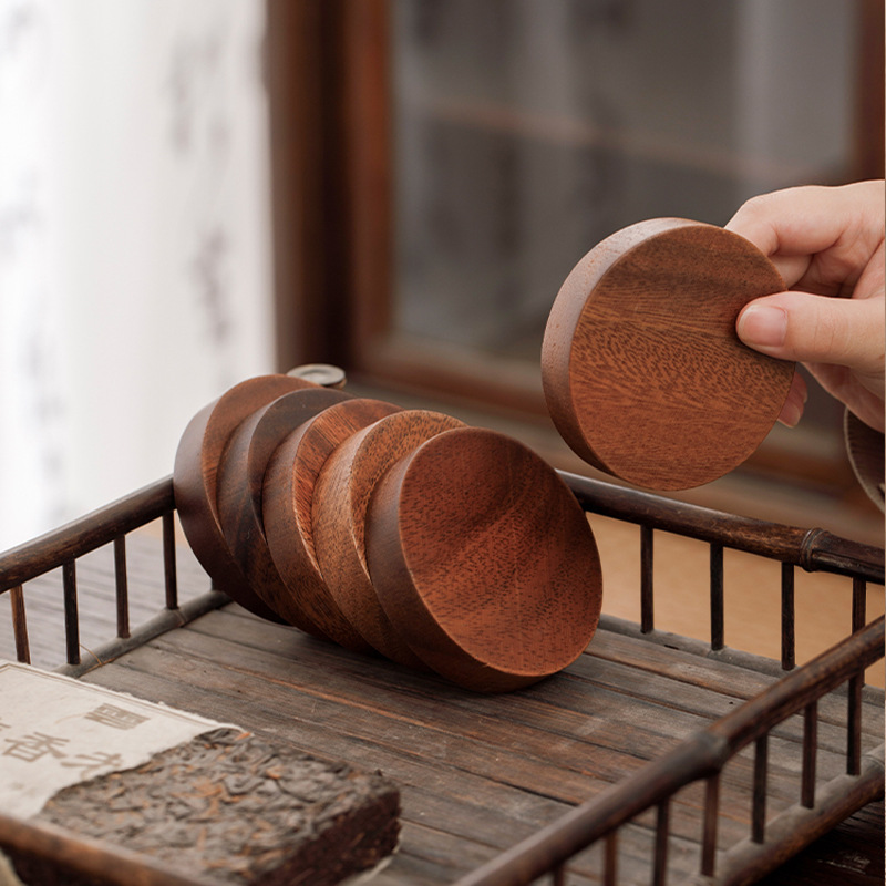 almohadilla de taza de té, almohadilla de aislamiento térmico a prueba de quemaduras, almohadilla de taza de café, almohadilla de madera, almohadilla de taza de té de kung fu de nuez, almohadilla de soporte de tetera