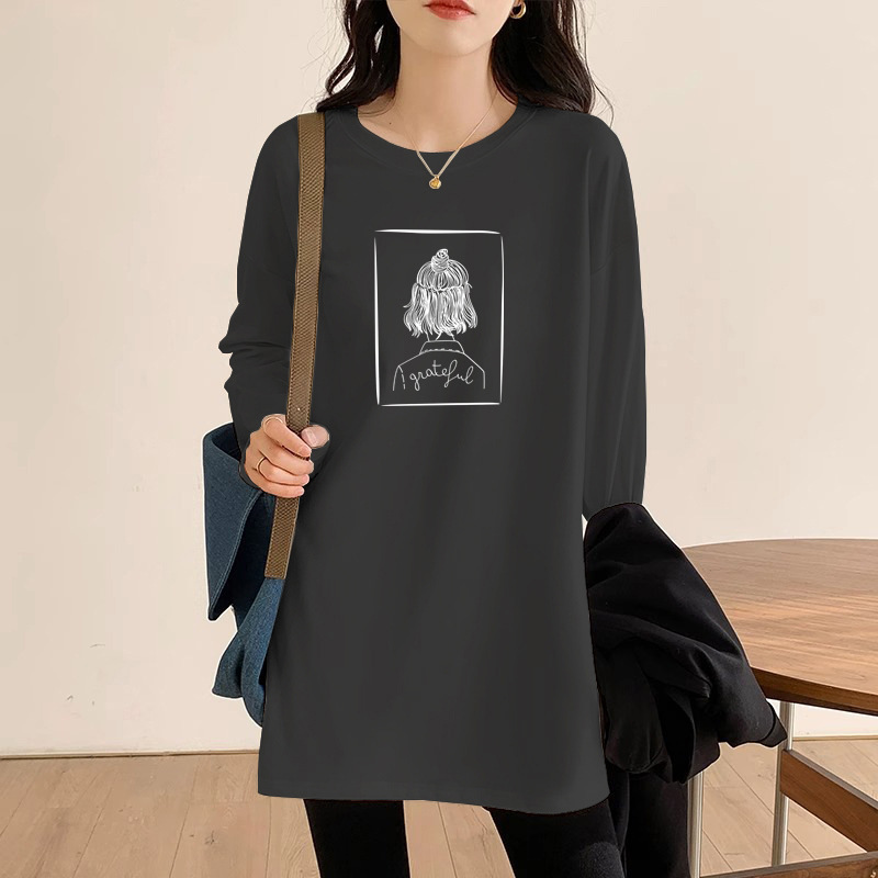 Shark Pants Matching Top Pure Cotton T-shirt Women's Hip Covering Grey Bottoming Shirt Long Sleeve T-shirt Women's Hip Covering Shark Pants Matching Top Pure Cotton T-shirt Women's Hip Covering Grey Bottoming Shirt Long Sleeve T-shirt Women's Hip Covering