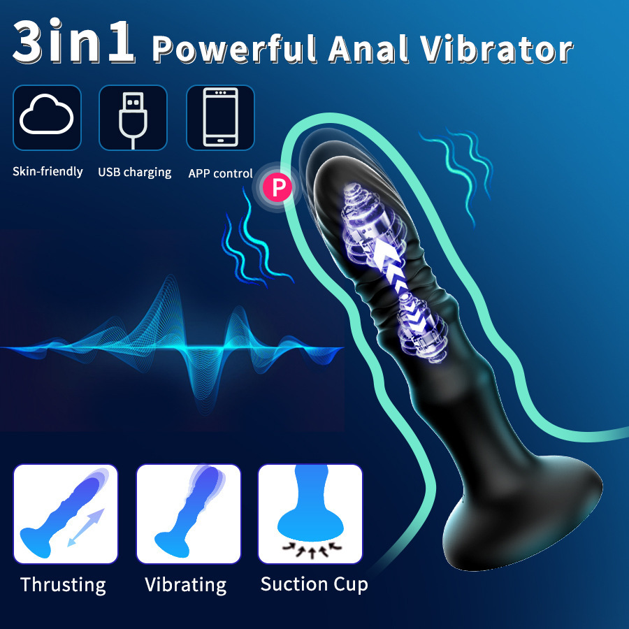 App-Controlled Retractable Silicone Prostate Massager with Vibrating Anal Beads — detail image 3
