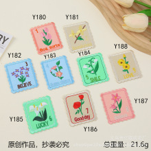 新款自粘胶邮票布贴月季百合花朵服装辅料冰箱贴破洞补丁贴批发