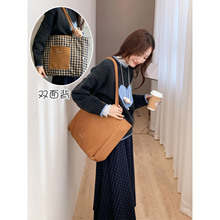 秋冬经典麂皮绒双面包复古格纹单肩布包慵懒风通勤托特包韩版小众