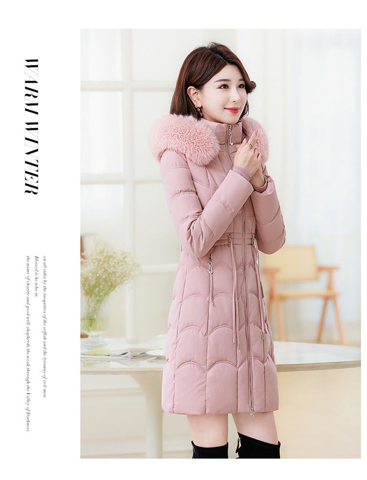 Women's Mid-length Down Jacket With Fur Collar Slim Fit Winter Coat_voghion.com