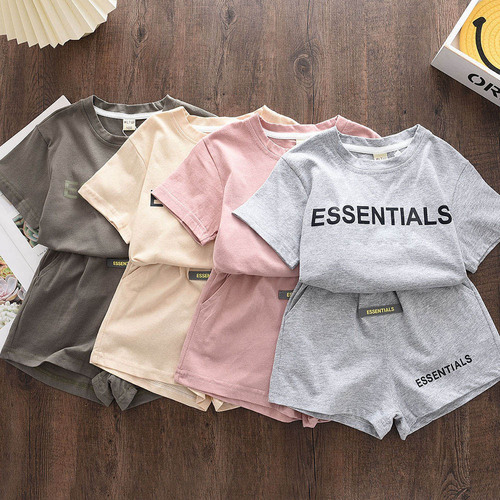 Cross-border new style boys and girls children's clothing personalized letter printing short-sleeved + shorts suit casual T-shirt for babies 2-7 years old