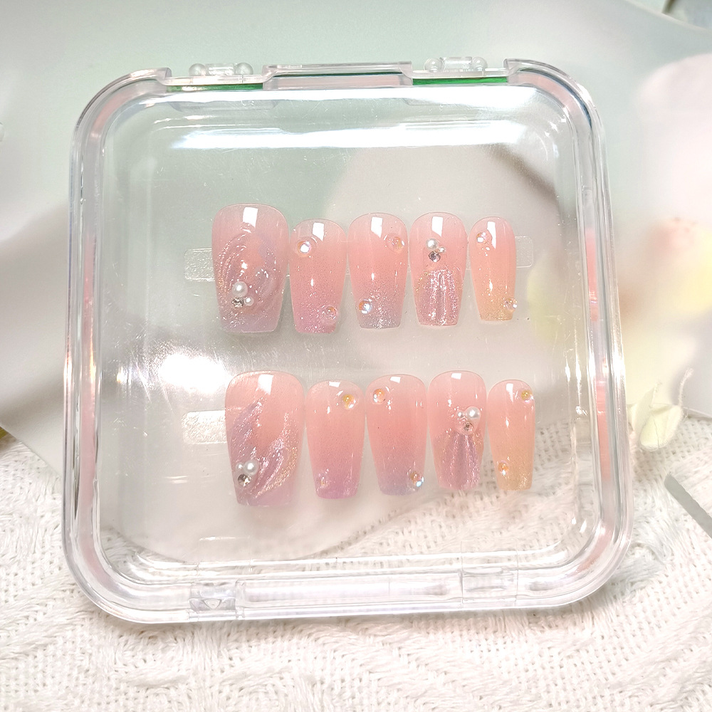 10 piezas de parche de manicura de ojo de gato de código dividido 3D brillo tridimensional con incrustaciones de diamantes uñas lindas y dulces uñas de vestir hechas a mano
