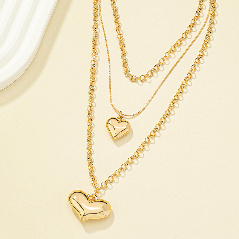 Fashion Heart Shape Alloy Plating Layered Necklaces