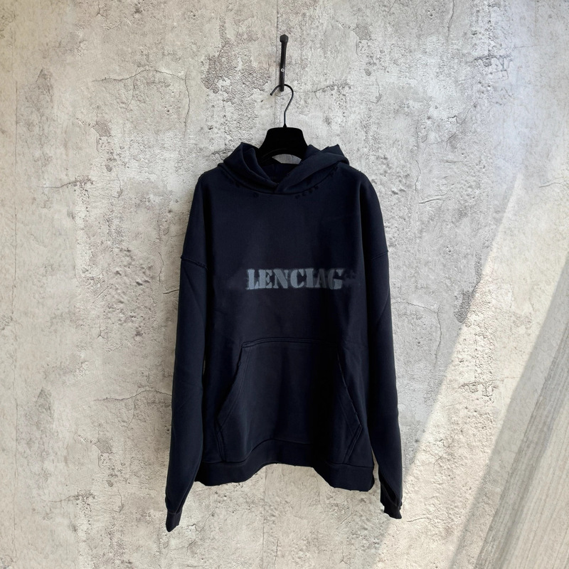 Ceiling Version in Stock Bl's New Washed and Worn-Out Fuzzy Letter Hoodie Sweatshirt Loose Version for Men and Women