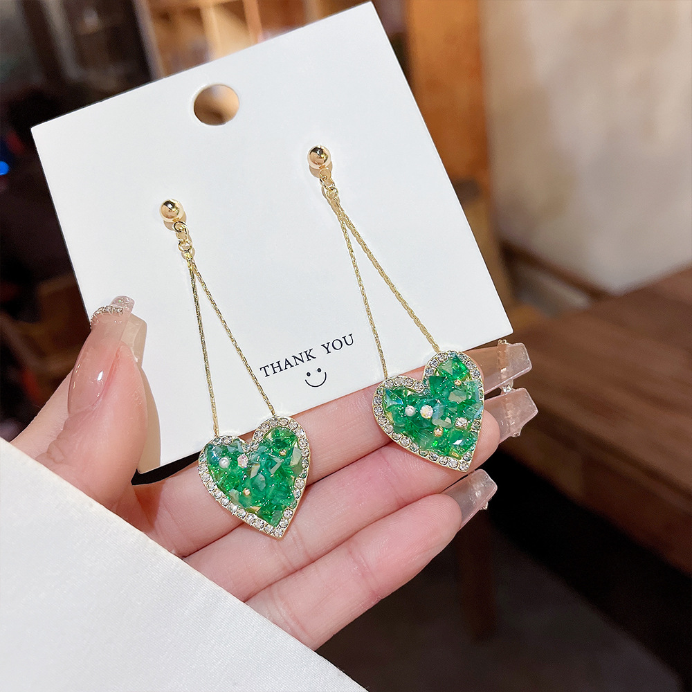 Simple Style Heart Shape Copper Inlay Artificial Crystal Drop Earrings 1 Pair