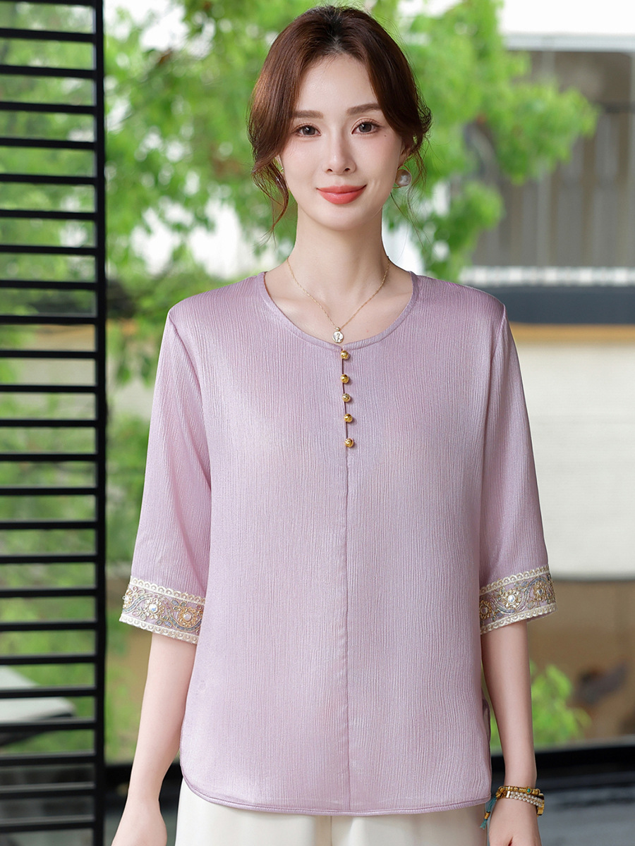 Mother's Day Middle-aged and Elderly Women's Elegant Shirt Two-piece Set 2025 Summer New National Style Shirt Mother suit