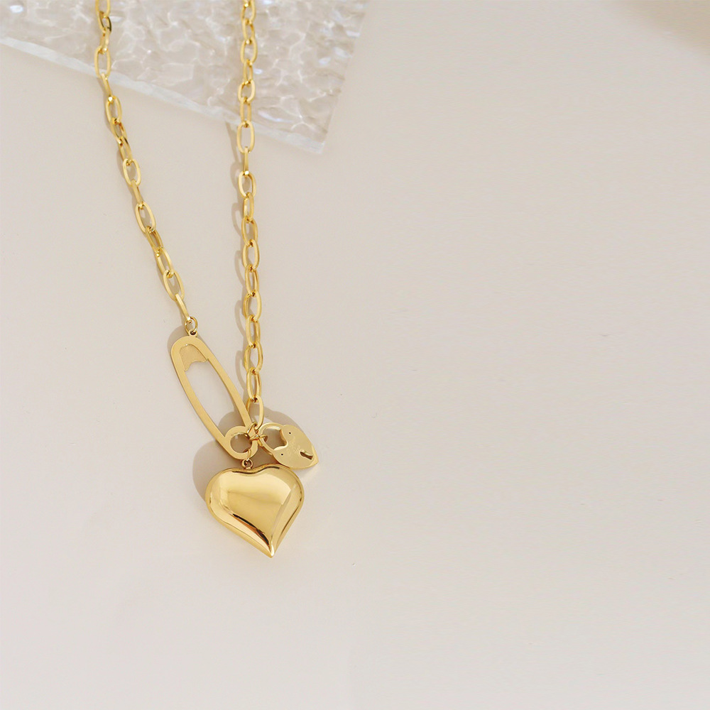 Women Sweet Heart Shape Stainless Steel Necklace Plating Stainless Steel Necklaces_colorza_4