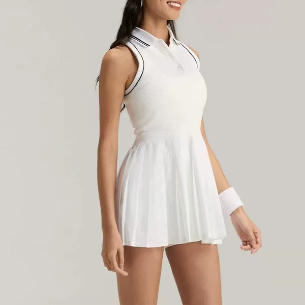 Cross-Border European and American Style Color-Blocked Lapel One-Piece Tennis Skirt for Women, Quick-Dry, Breathable, Waist-Cinching, Slimming, Casual Fitness Sports Skirt