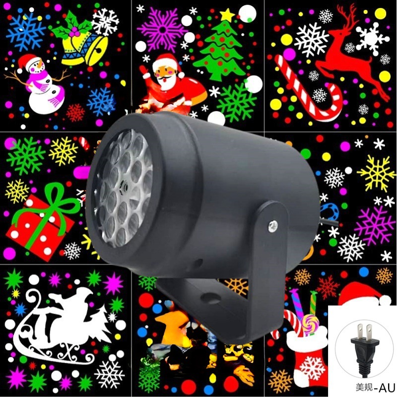 Mini proyector navideño con 16 patrones, copos de nieve y árbol de Navidad, lámpara decorativa giratoria