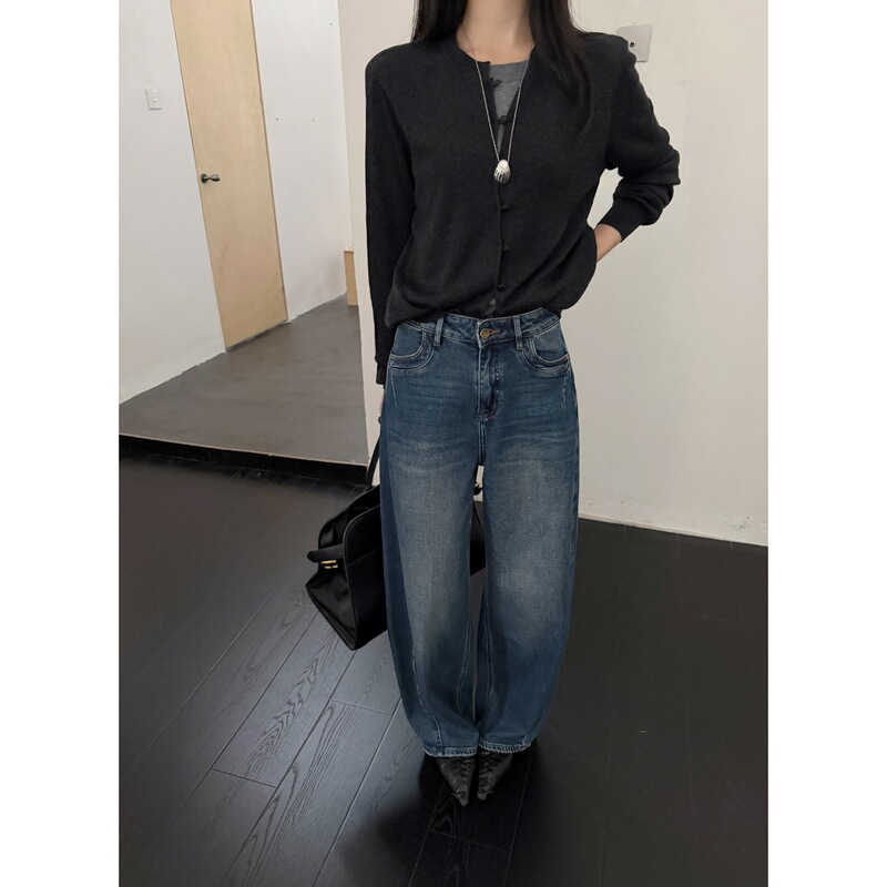 GAGD retro pear-shaped slimming distressed wide-leg curved denim pants for women, diagonally cut, loose-fitting, straight-leg pants for pear-shaped figures GAGD retro pear-shaped slimming distressed wide-leg curved denim pants for women, diagonally cut, loose-fitting, straight-leg pants for pear-shaped figures
