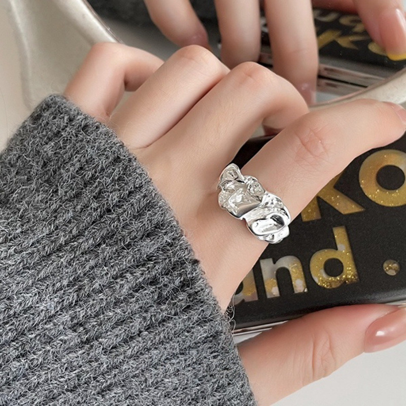 Xiaohongshu 新製品 S925 スターリングシルバーリング女性の夏インスタイルハイエンドニッチライト高級非退色シルバージュエリー|undefined