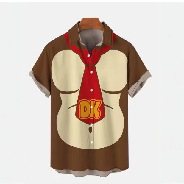 Brown and red tie gorilla cartoon costume short-sleeved loose versatile fashion trendy breathable shirt