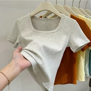 Live Quality T-Shirt Women's Short-Sleeved 2025 New Style French Square Neck Top for Women