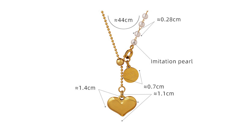 Retro Letter Heart Shape Imitation Pearl Titanium Steel Pendant Necklace 1 Piece