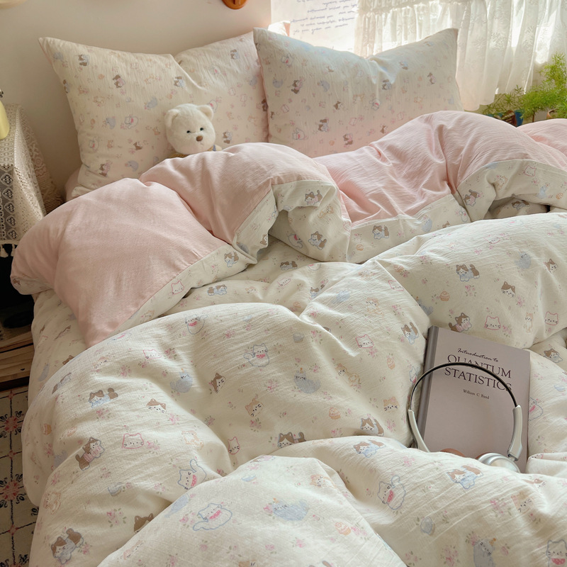 Madre y bebé clase A cuatro piezas de algodón doble hilo ropa de cama ins sábanas de flores trituradas cubierta dormitorio tres piezas de conjunto