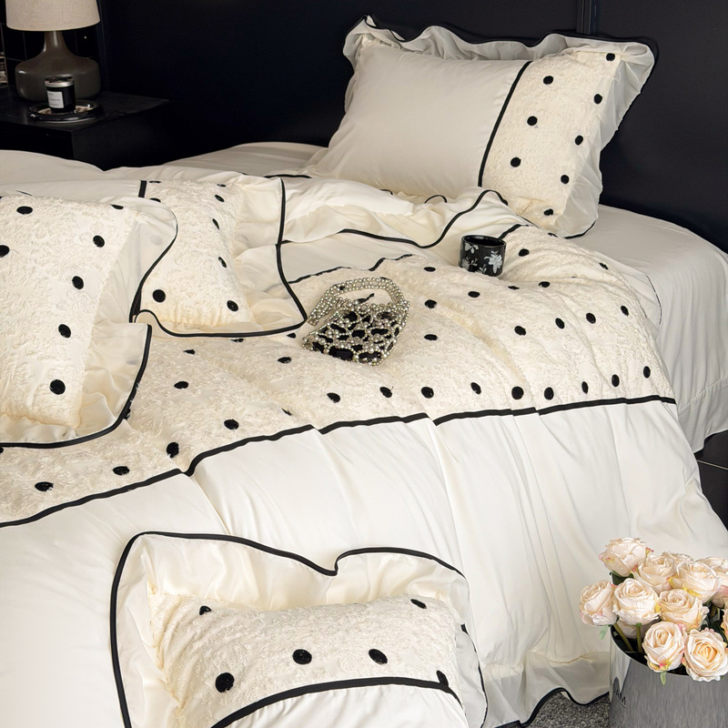 French-Style High-End Polka Dot Embroidery Cloud Cotton Four-Piece Set with Ruffled Edge Patchwork Duvet Cover Home Bedding Set Wholesale French-Style High-End Polka Dot Embroidery Cloud Cotton Four-Piece Set with Ruffled Edge Patchwork Duvet Cover Home Bedding Set Wholesale