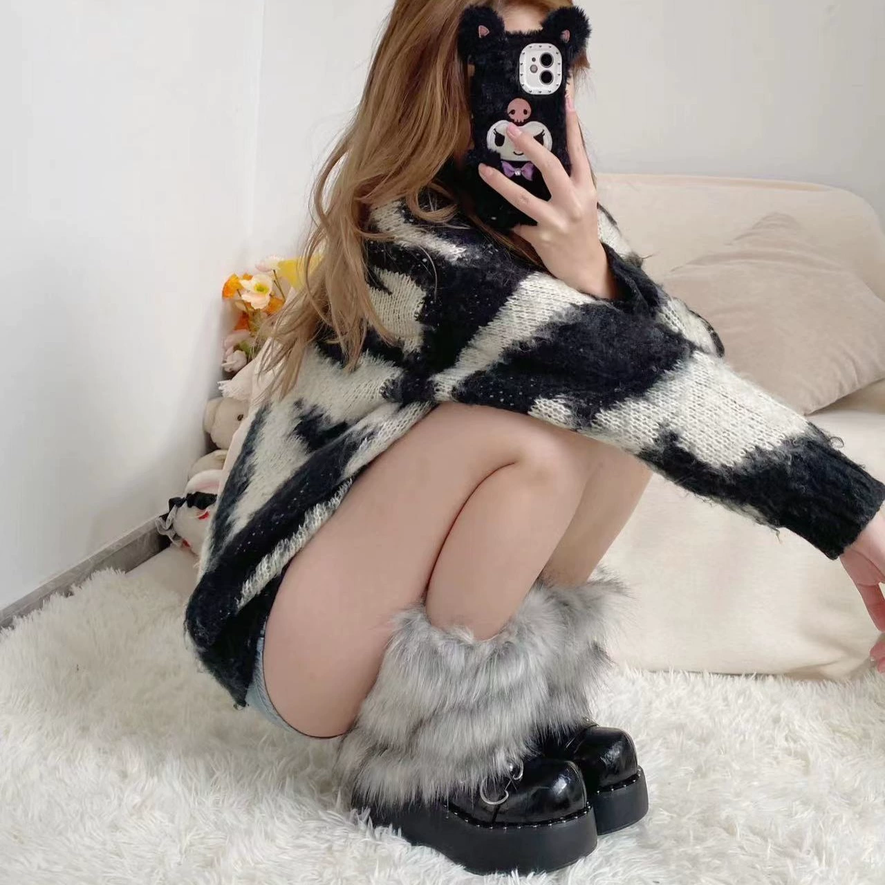 Лапчатые манжеты из искусственного меха для женщин, стиль Snow-Wolf в эпоху Y2K, короткие 20 см или длинные 40 см