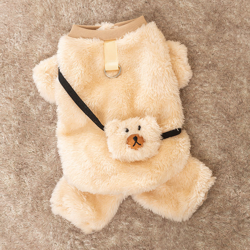 Cat Clothes,Bear Satchel,Traction Fleece,Autumn And Winter Warm Four-legged Clothes,Puppet Blue Cat And Dog Pet Clothing