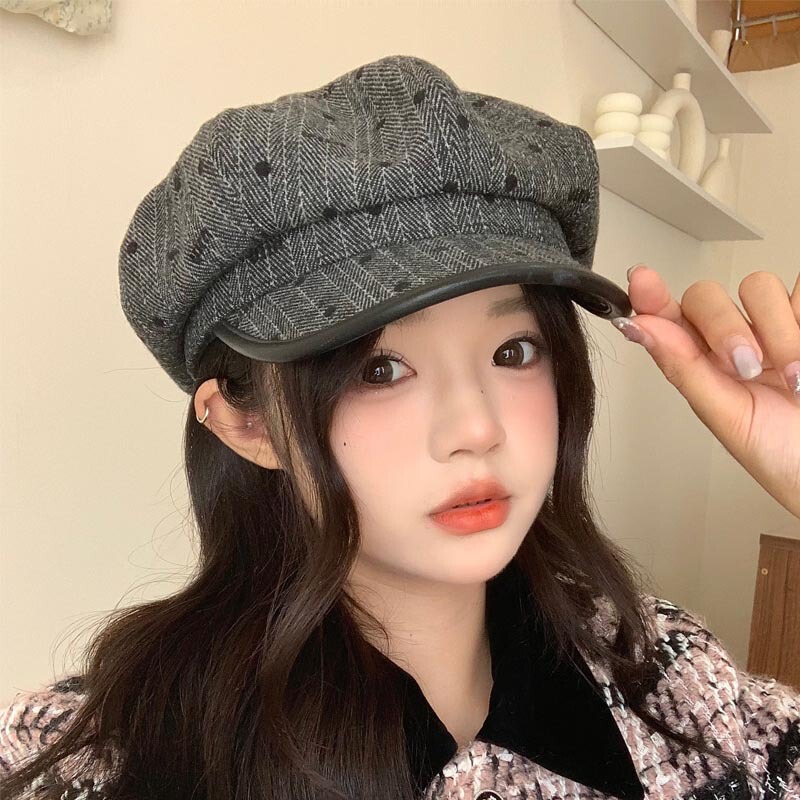 日系复古文艺风棕色贝雷帽女夏季凹造型显脸小八角帽云朵画家帽子|undefined