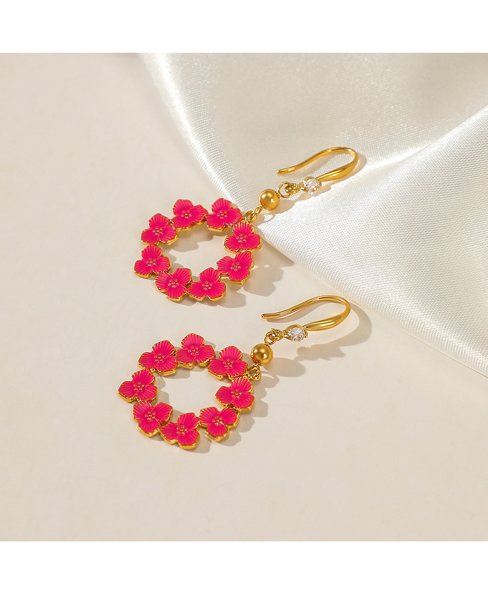 Retro Flower Stainless Steel Plating Drop Earrings 1 Pair