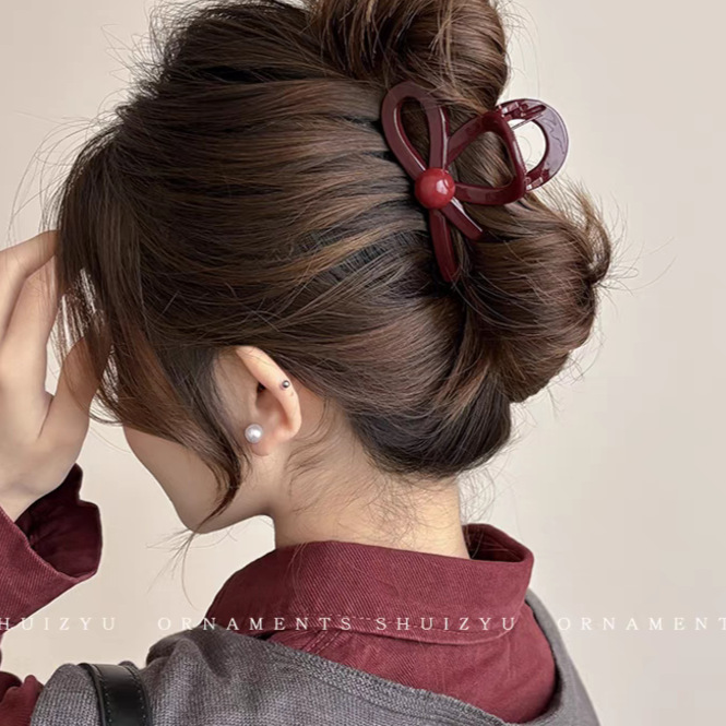 17#Anchor red half bow 8cm hair grip