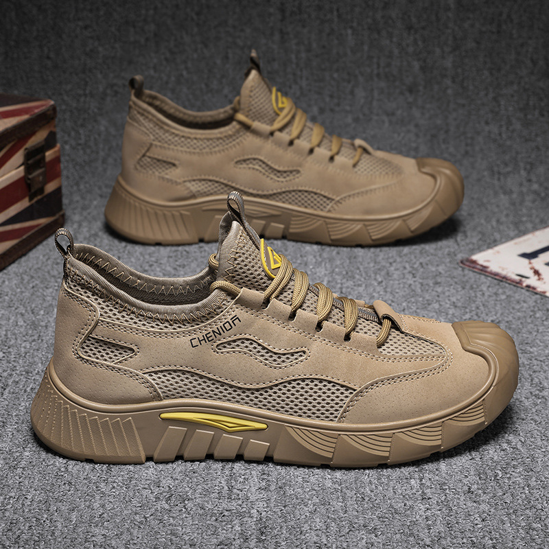 2025 zapatos de hombre primavera nueva malla de moda transpirable zapatos de protección laboral casuales zapatos de moda versátiles zapatos de malla resistentes a la suciedad