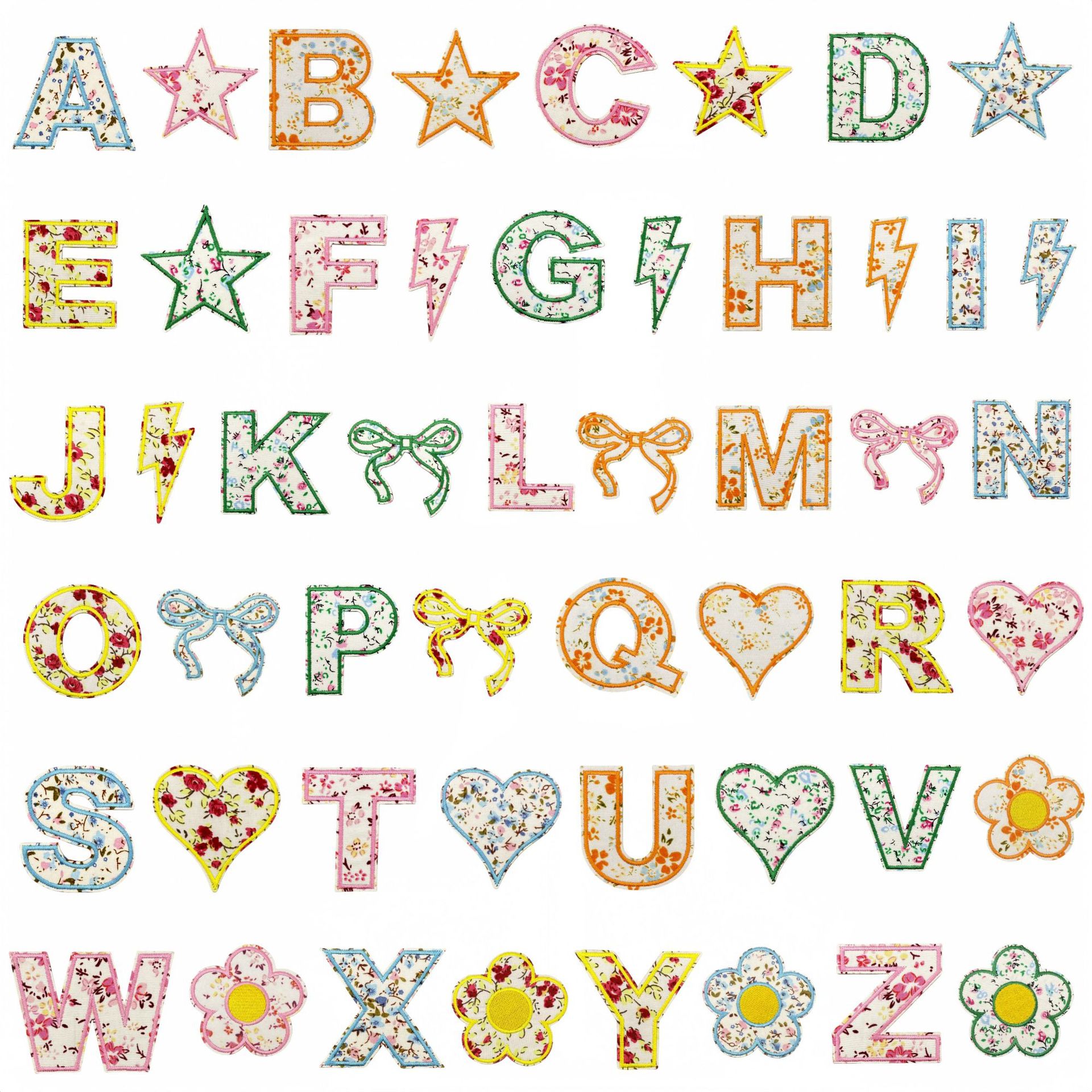 新款碎花字母刺绣布贴五角星自粘胶补丁服装箱包配饰电脑绣花现货