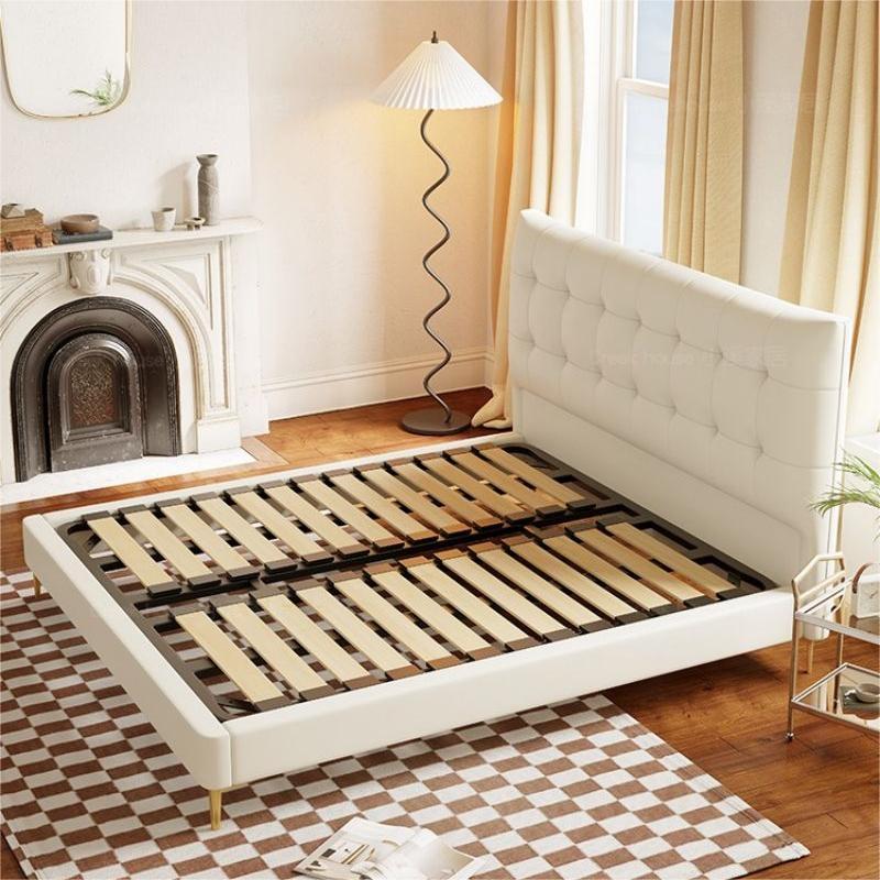 Cama de cuero de estilo medieval, cama principal moderna simple, cama doble retrógrada de 1.8m, cama individual de borde pequeño