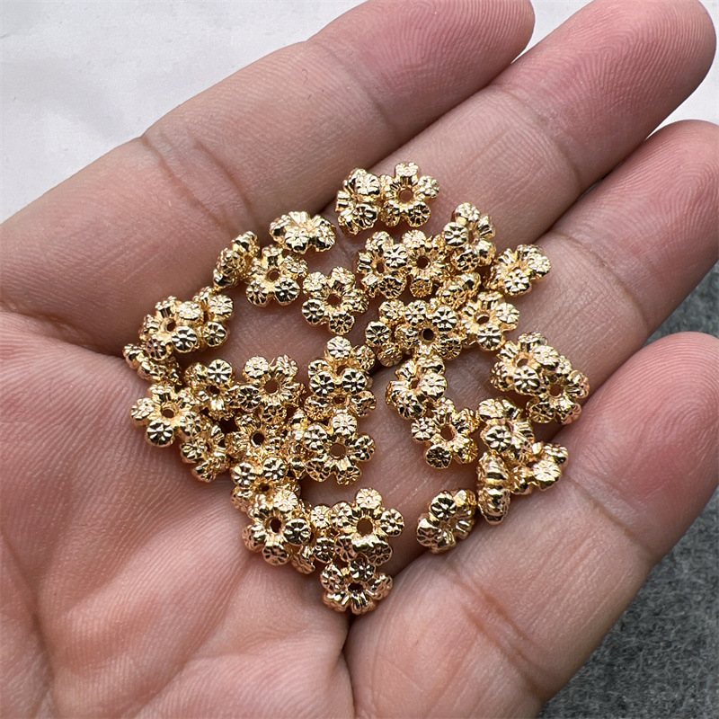 镀14K色隔珠散珠花朵双面花纹隔片手工DIY编织手链水晶串珠饰品珠