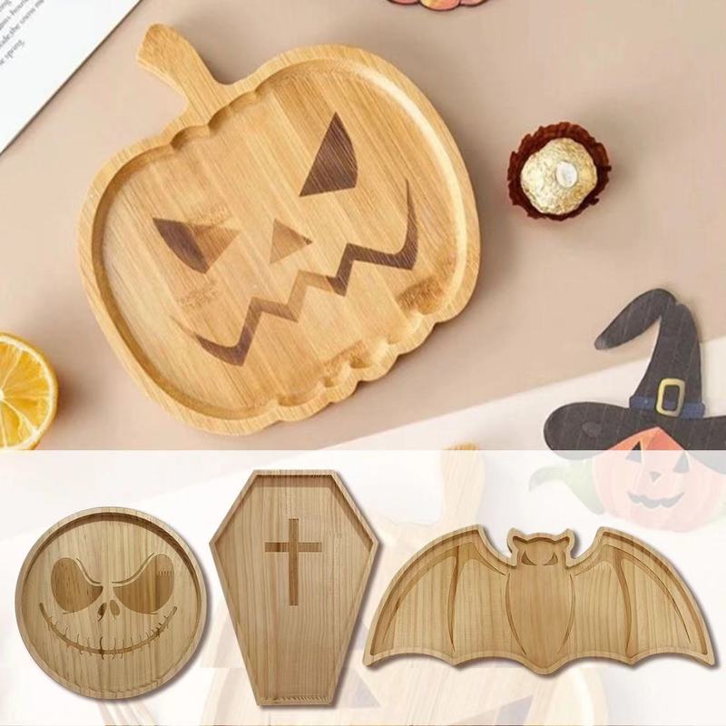 創意的な竹製の食事皿ハロウィーンのカボチャのトレーの食べ物の収納皿|undefined