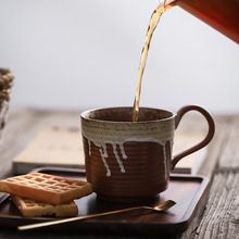 荣盛复古马克杯带勺日式简约咖啡杯陶瓷家用大容量手工茶杯子