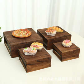 实木甜品台蛋糕架桌面方形点心收纳架木质蛋糕展示架面包托盘