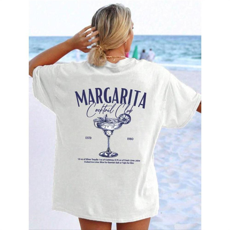 Cross-Border Popular Product [European Size Cotton t] Purchasing Products Women's Letter Drink Graphic Round Neck T-Shirt, Casual