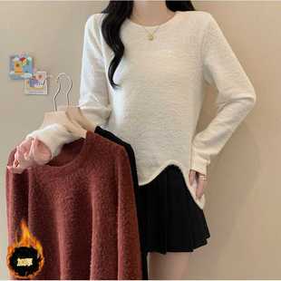 Real shot 2024 autumn and winter new plus size women's design irregular wave edge padded warm knitted sweater