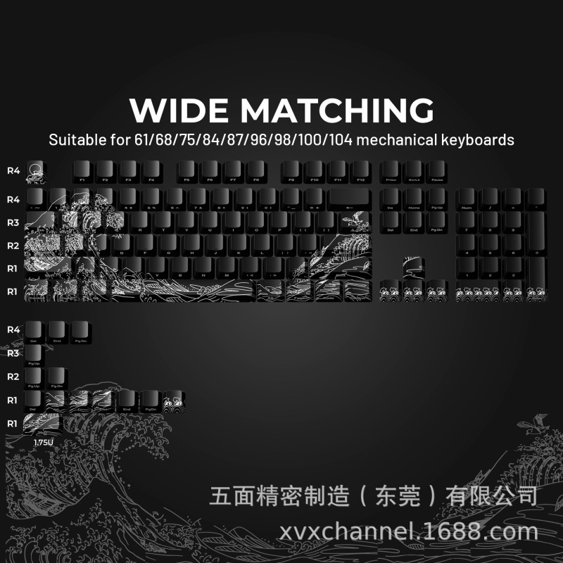 XVX 浮世絵 2.0 キーキャップ imd クラフトサイド彫刻文字パターン半透明カスタマイズされたメカニカルキーボードキャップクロスボーダー|undefined