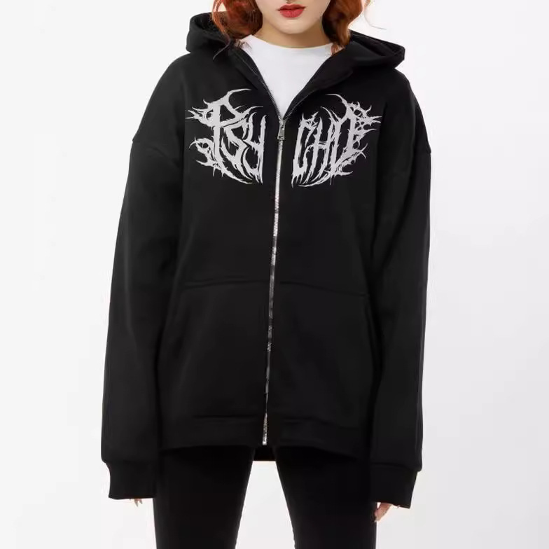 Veste polaire à capuche zippée avec imprimé éclair Y2K Wildberries en promotion pour femme_voghion.com