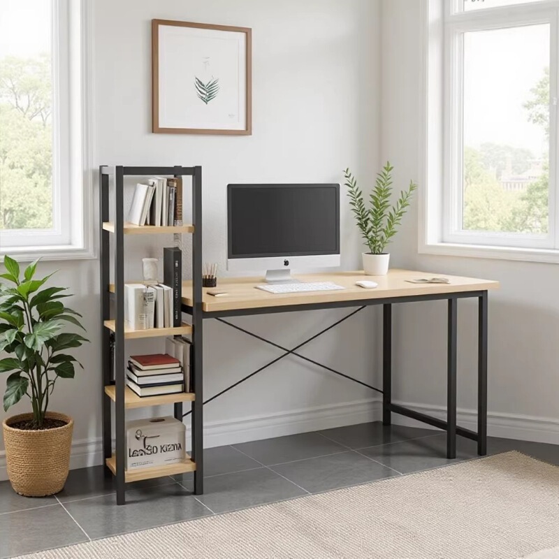 Amazon Industrial Style Computer Desk with Widened Left and Right Interchangeable Storage Shelves, Office Desk, Home Student Writing Desk