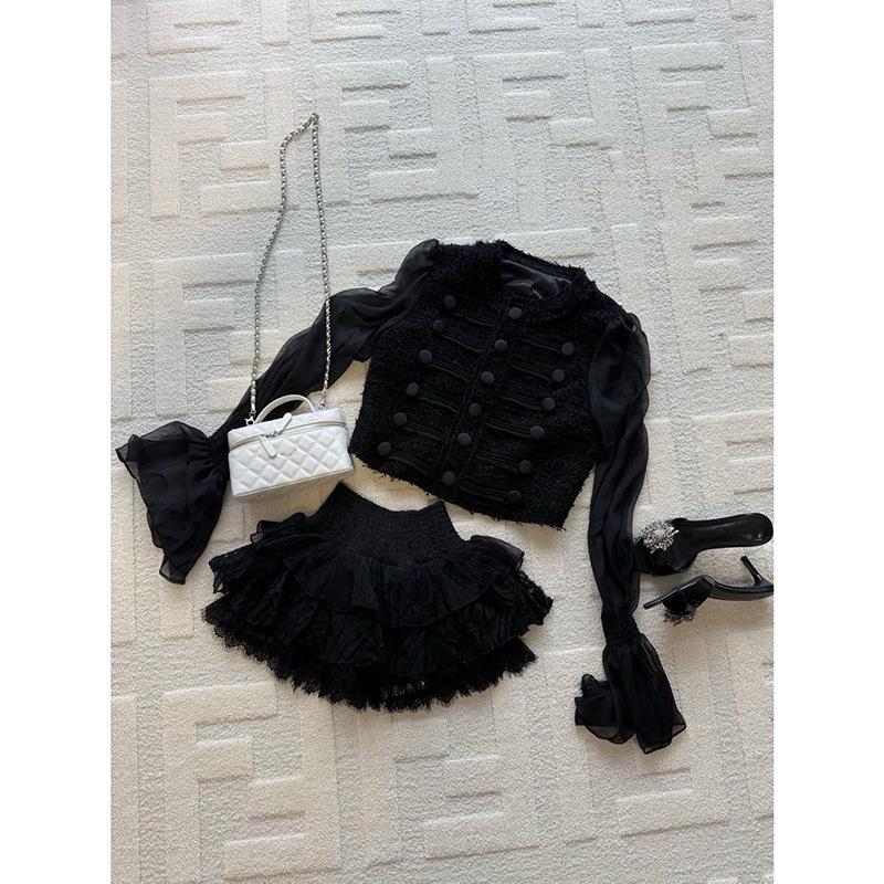 Lady-Like Socialite Tweed Suit for Women, Spring and Autumn Short Long-Sleeve Cardigan Top with High-Waisted Puffy Short Skirt Two-Piece Set Lady-Like Socialite Tweed Suit for Women, Spring and Autumn Short Long-Sleeve Cardigan Top with High-Waisted Puffy Short Skirt Two-Piece Set
