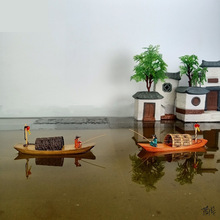 鱼缸漂浮船模鱼缸装饰造景件写字间鱼塘民宿小型书桌家用工艺船