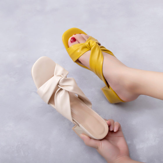 Sandals and Slippers Women's Outer Wear 2025 New Arrival Summer All-Match Thick Heel Mid Heel Internet Popular Fashionable Lazy Small High Heel Slide Shops