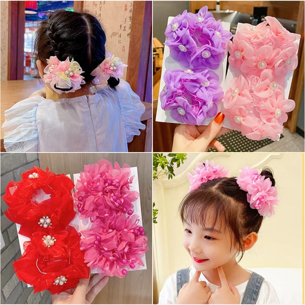 Flower Hair Band Children's Hair Accessories Princess Little Girl's Ball Head Girl's Cute Baby Girl's Rubber Band Headwear Headdress Flower