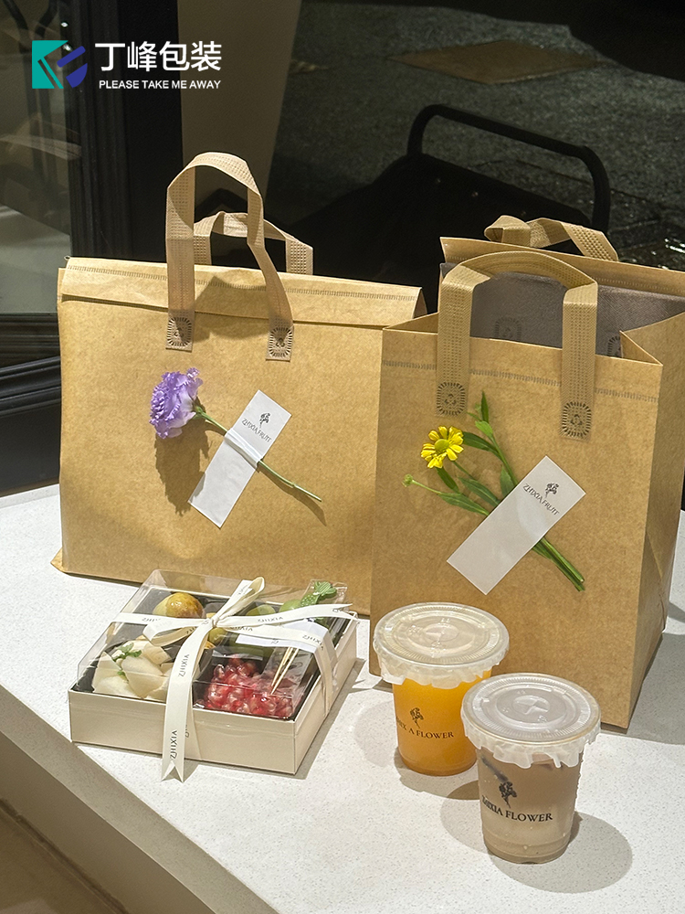 Ins madera no tejida de aluminio bolsas de aislamiento térmico fruta cortar té beber jugo para llevar bolsas de mano auto-sellado color sólido