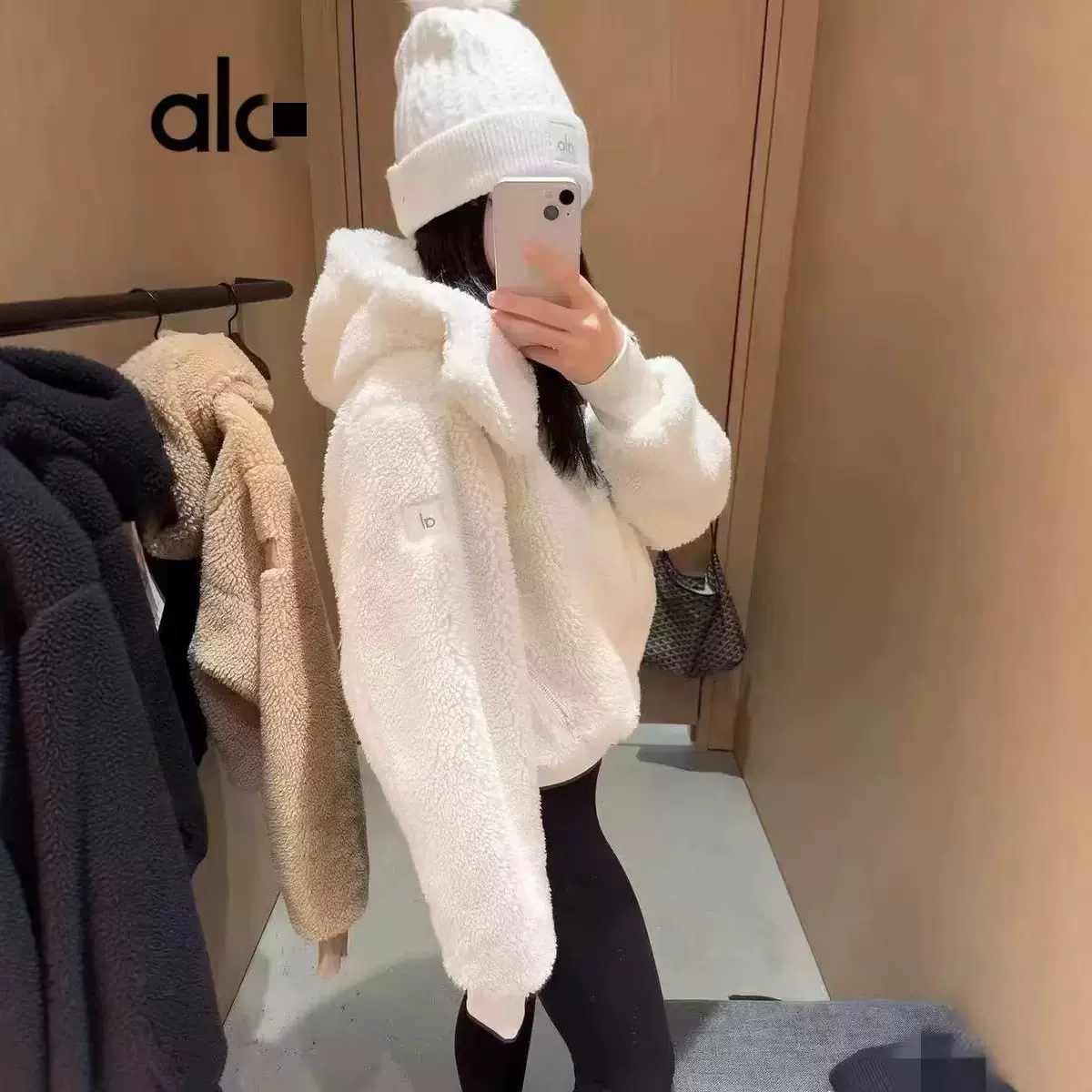 alo秋冬羊羔毛短款夹克外套 jiso同款加厚保暖运动休闲拉链上衣女